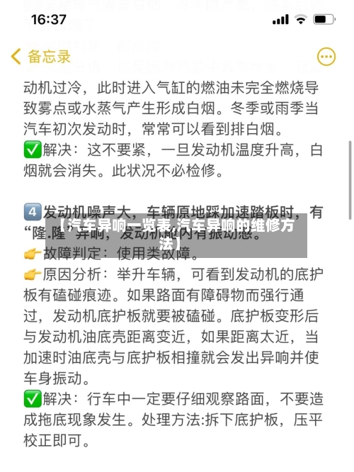 【汽车异响一览表,汽车异响的维修方法】-第1张图片